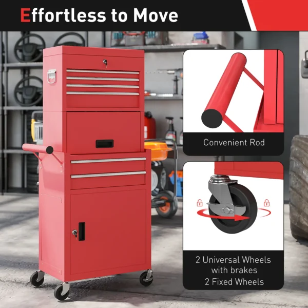 HOMCOM 3-Part Steel Locking Tool Chest -  Red - Image 3