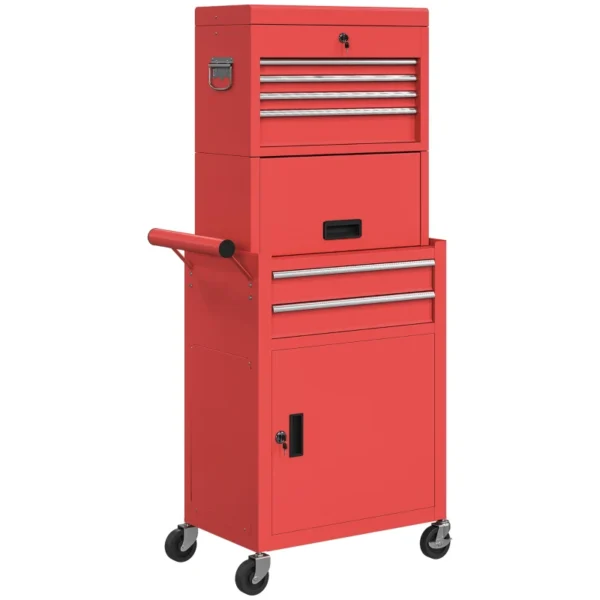 HOMCOM 3-Part Steel Locking Tool Chest -  Red - Image 6