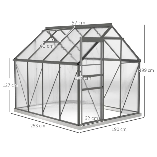 Outsunny 6ft x 8ft Polycarbonate Greenhouse -  Dark Grey - Image 5