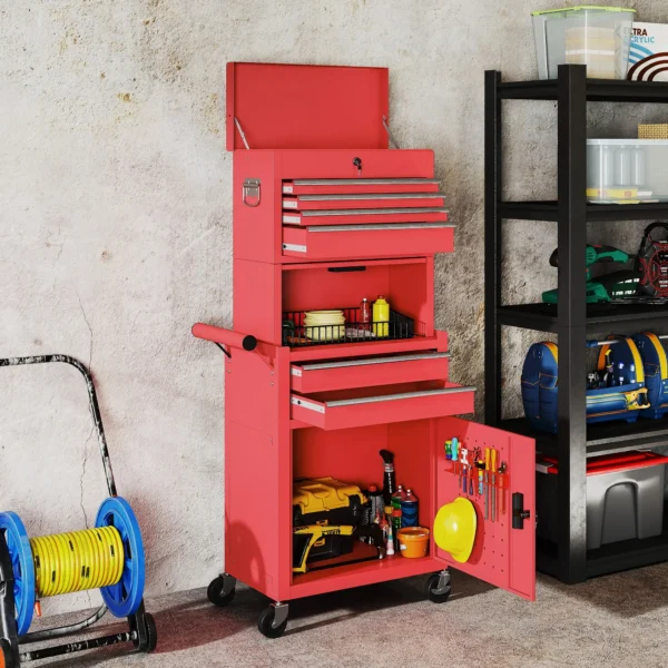HOMCOM 3-Part Steel Locking Tool Chest -  Red - Image 7