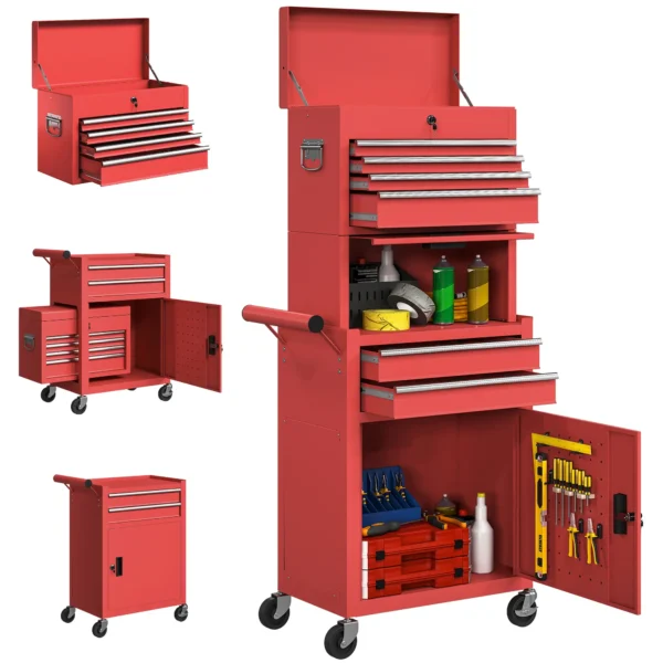 HOMCOM 3-Part Steel Locking Tool Chest -  Red - Image 11