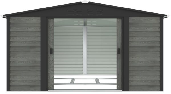 Pro-Tect 10'x8' Woodlook Metal Apex Shed with Foundation Grid - Grey - Image 3