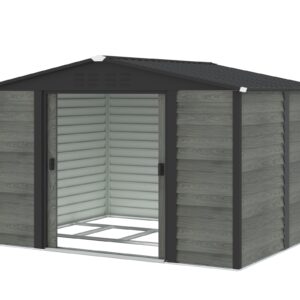 Pro-Tect 10'x8' Woodlook Metal Apex Shed with Foundation Grid - Grey
