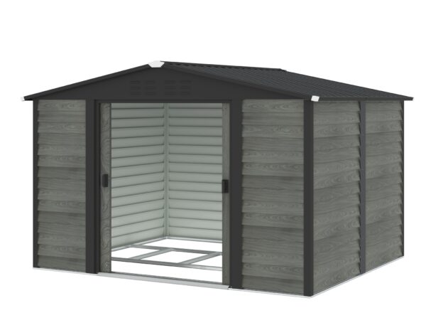 Pro-Tect 10'x8' Woodlook Metal Apex Shed with Foundation Grid - Grey