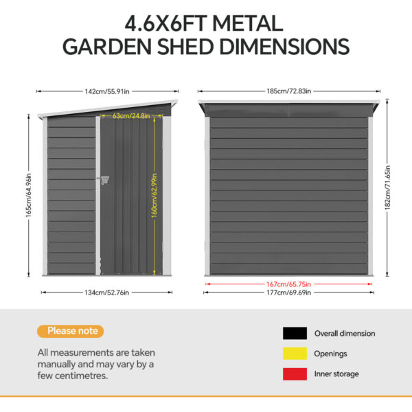 Living and Home 4'x6' Lean To Metal Shed - Grey - Image 7