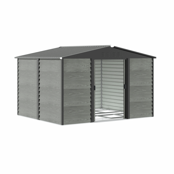 Pro-Tect 10'x8' Woodlook Metal Apex Shed with Foundation Grid - Grey - Image 2