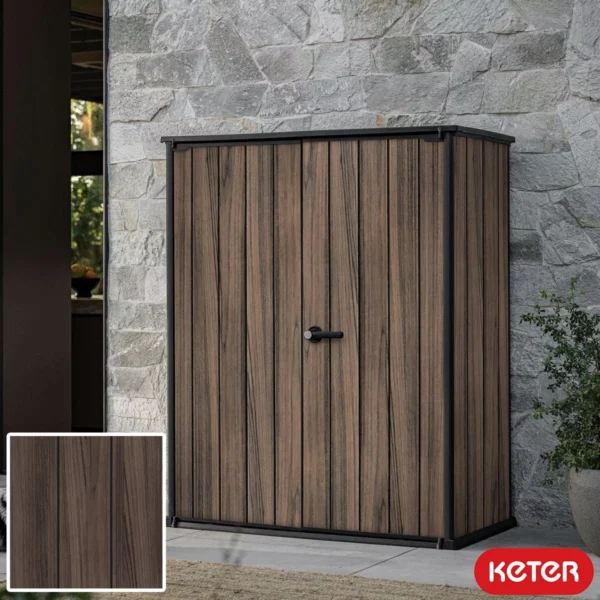 Keter 4.5' x 2' Rosewood Alto Heavy Duty Vertical Plastic Garden Shed with Shelves - Woodlook - Image 3