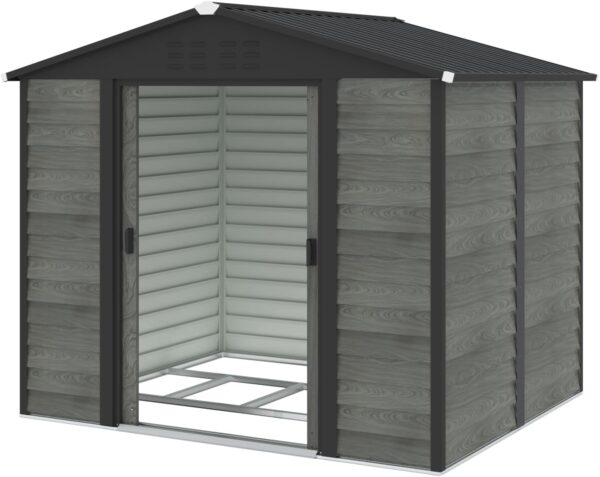 Pro-Tect 8'x6' Woodlook Metal Apex Shed with Foundation Grid - Grey - Image 6
