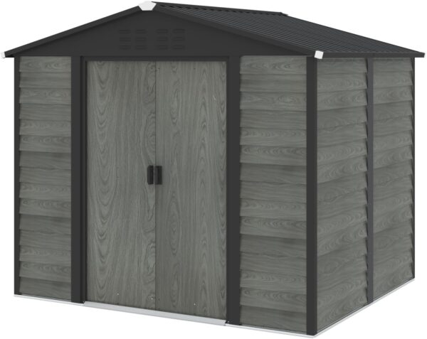 Pro-Tect 8'x6' Woodlook Metal Apex Shed with Foundation Grid - Grey - Image 4