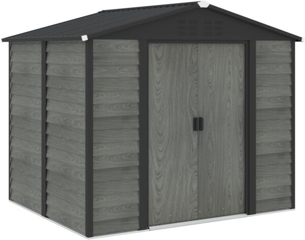 Pro-Tect 8'x6' Woodlook Metal Apex Shed with Foundation Grid - Grey - Image 3