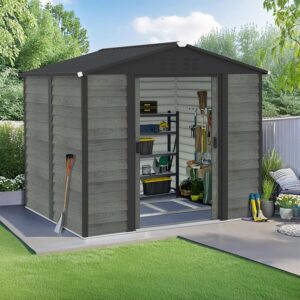 Pro-Tect 8'x6' Woodlook Metal Apex Shed with Foundation Grid - Grey