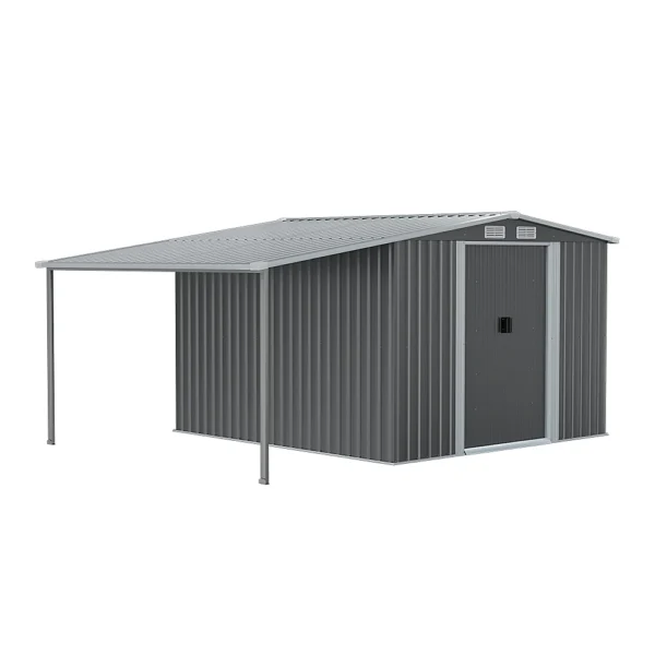 Living and Home 8'x8' Apex Metal Shed with Lean To Canopy - Dark Grey - Image 8