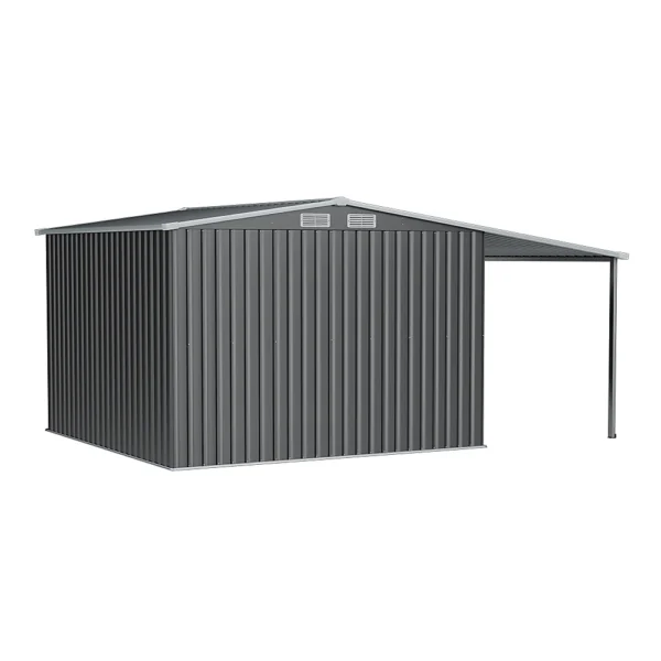 Living and Home 8'x8' Apex Metal Shed with Lean To Canopy - Dark Grey - Image 9