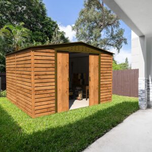 Duramax 10x10 Alpine Metal Apex Garden Shed - Woodgrain (Arriving Mid 2026)