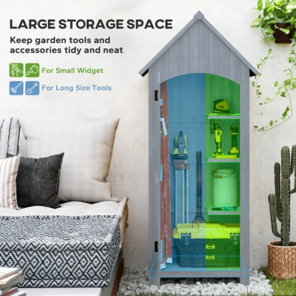 Outsunny 2.5'x 1.5' Small Timber Storage Shed with 3 Shelves - Grey - Image 6