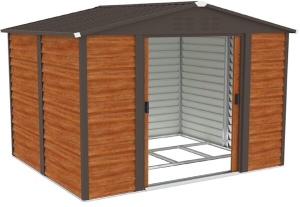 Pro-Tect 10'x8' Woodlook Metal Apex Shed with Foundation Grid - Brown - Image 2