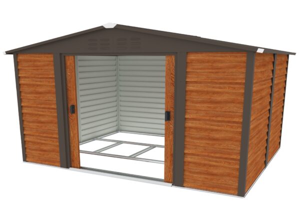 Pro-Tect 10'x8' Woodlook Metal Apex Shed with Foundation Grid - Brown - Image 3