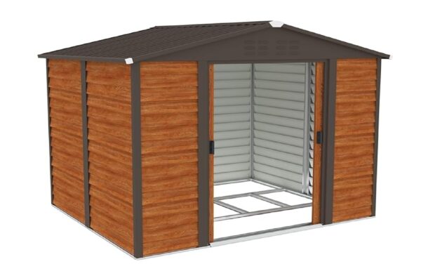 Pro-Tect 10'x8' Woodlook Metal Apex Shed with Foundation Grid - Brown - Image 5
