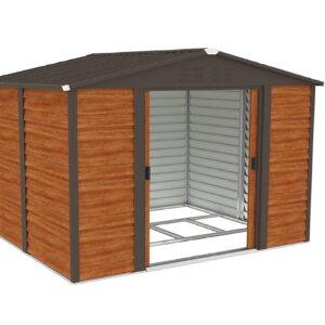 Pro-Tect 10'x8' Woodlook Metal Apex Shed with Foundation Grid - Brown