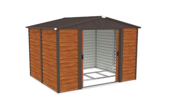 Pro-Tect 10'x8' Woodlook Metal Apex Shed with Foundation Grid - Brown