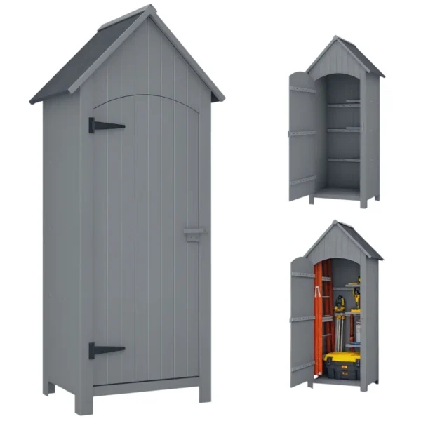 Outsunny 2.5'x 1.5' Small Timber Storage Shed with 3 Shelves - Grey - Image 5