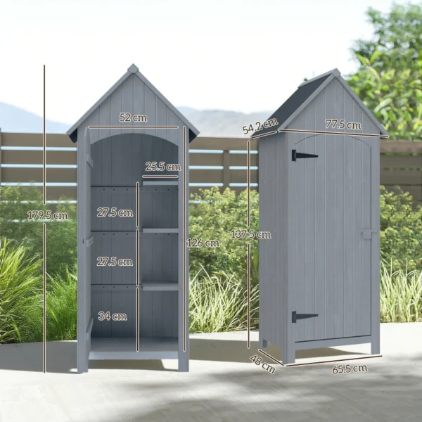 Outsunny 2.5'x 1.5' Small Timber Storage Shed with 3 Shelves - Grey - Image 7