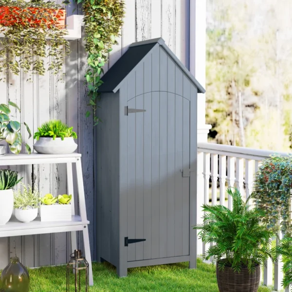Outsunny 2.5'x 1.5' Small Timber Storage Shed with 3 Shelves - Grey - Image 10