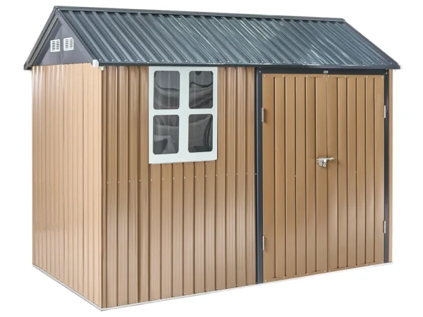 Pro-Tect Nocciano 10'x7' Double Hinged Metal Shed - Warm Brown Grey - Image 3
