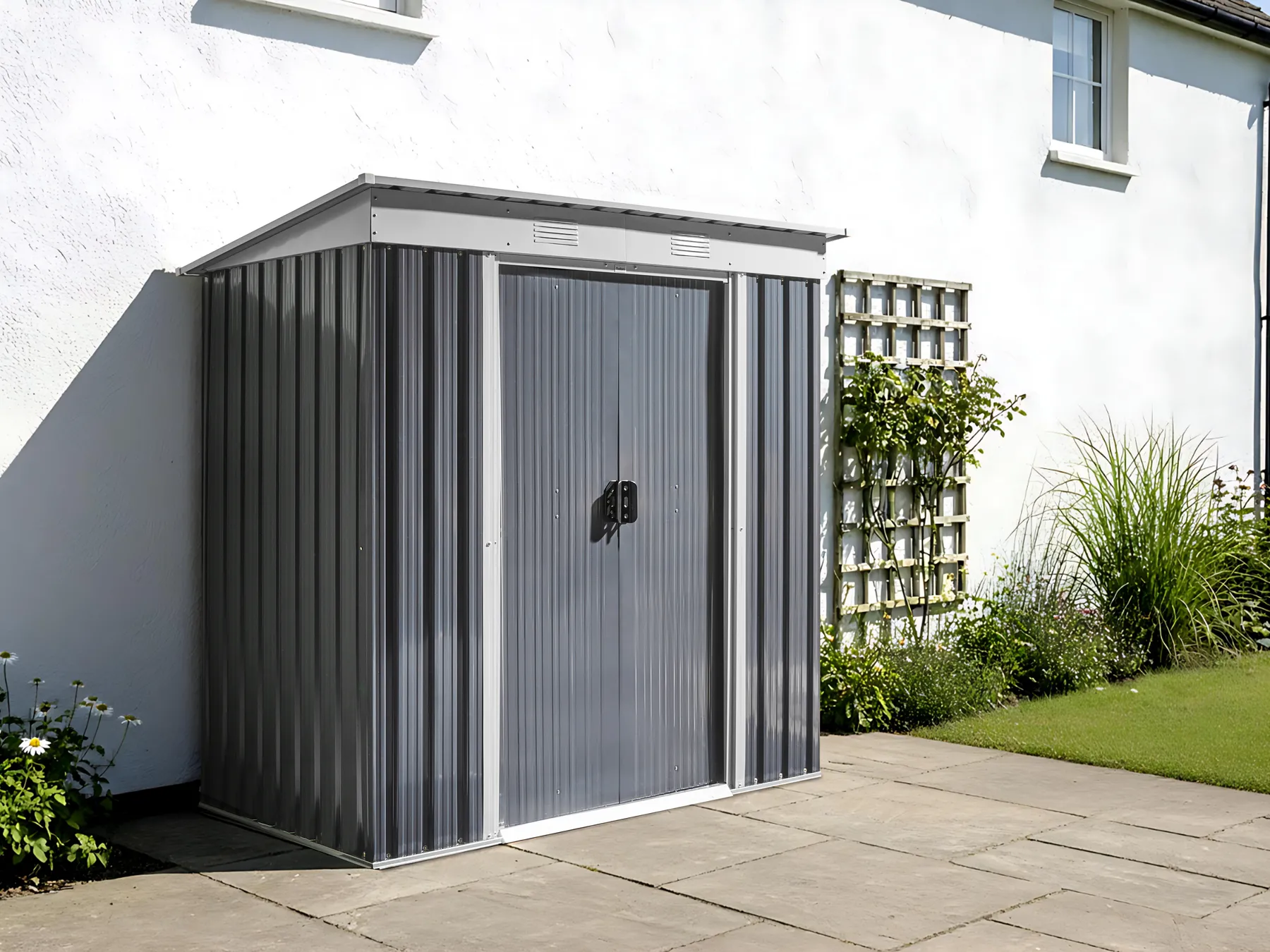 Pro-Tect Acilia 5.5'x 3.5' Metal Pent Shed - Dark Grey - Image 3