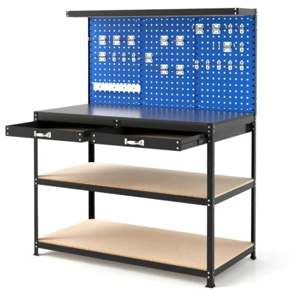Pro-Tect Large Metal Workbench with Pegboard and Drawer and Shelves - Navy - Image 5
