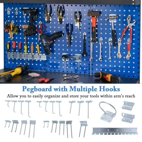 Pro-Tect Large Metal Workbench with Pegboard and Drawer and Shelves - Navy - Image 10