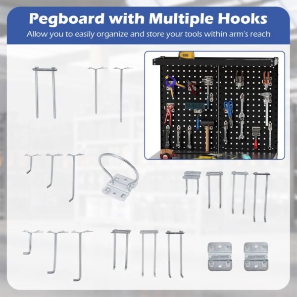 Pro-Tect Single Metal Workbench with Pegboard and Drawer and Shelves - Black - Image 8