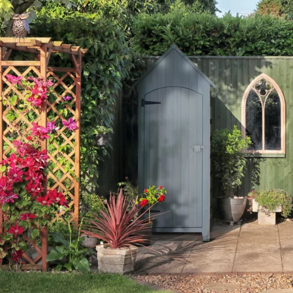 Outsunny 2.5'x 1.5' Small Timber Storage Shed with 3 Shelves - Grey - Image 12