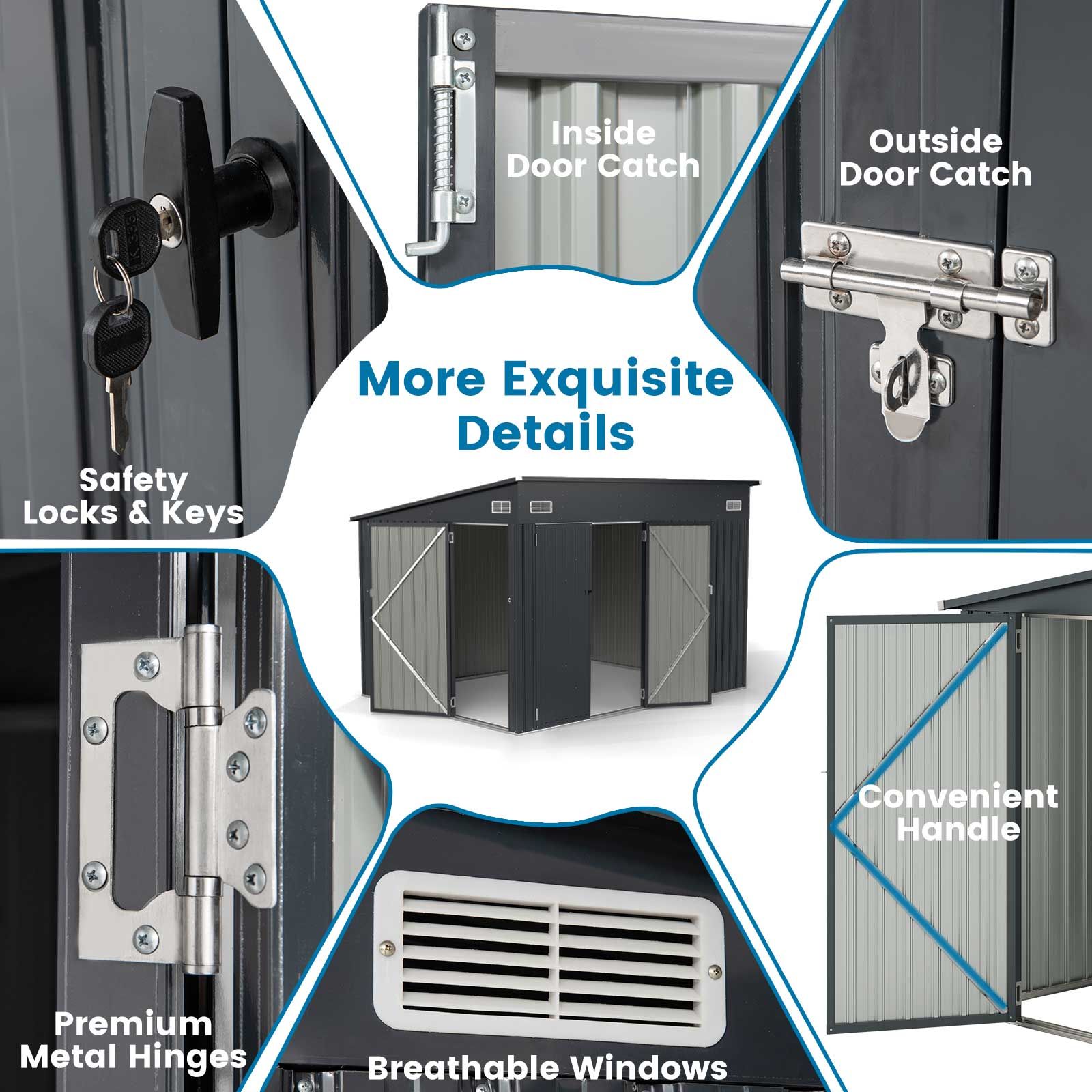 Pro-Tect 9.5'x7' Dual Entrance Metal Lean To Shed - Dark Grey - Image 11