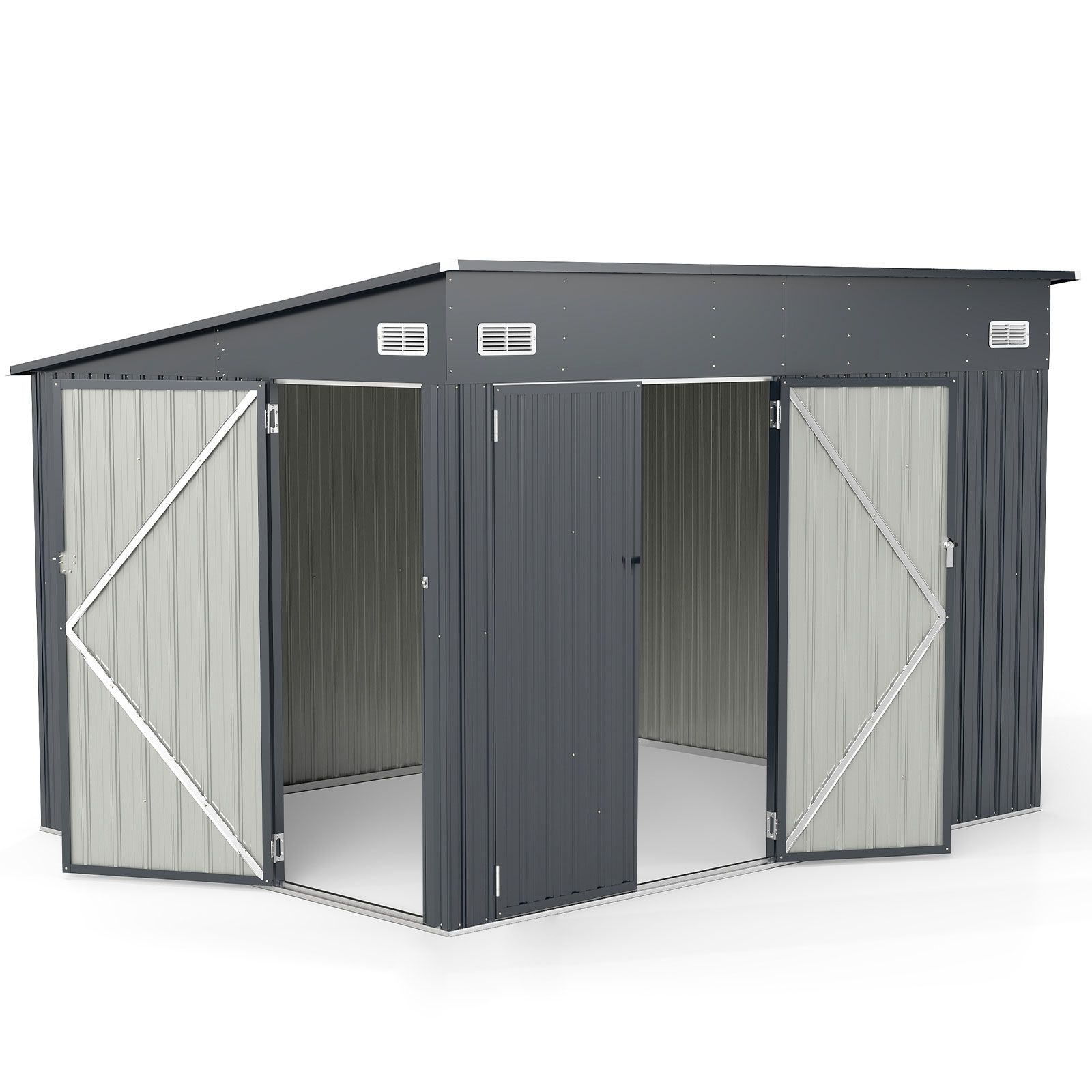 Pro-Tect 9.5'x7' Dual Entrance Metal Lean To Shed - Dark Grey