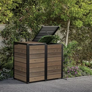 Keter Cortina Hide Away Double Bin Store - Walnut Brown