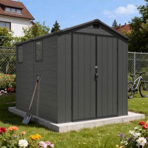 Pro-Tect Essential 6'x8' Plastic Resin Garden Shed with Integral Floor - Dark Grey
