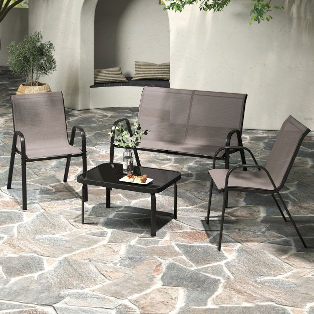 Pro-Tect 4 Piece Metal Chair and Tempered Glass Tabletop with Fabric Seat - Grey - Image 3