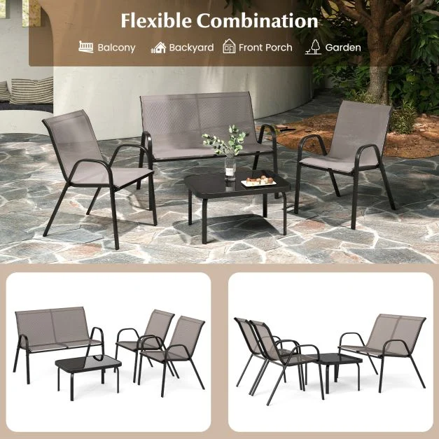Pro-Tect 4 Piece Metal Chair and Tempered Glass Tabletop with Fabric Seat - Grey - Image 11
