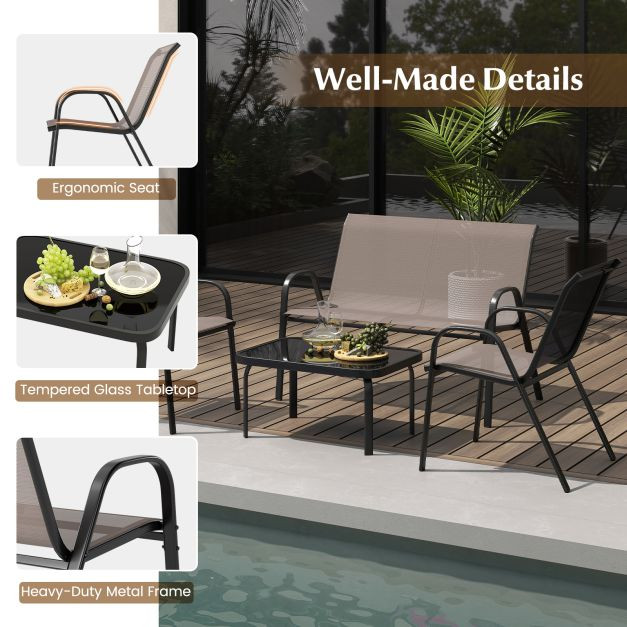 Pro-Tect 4 Piece Metal Chair and Tempered Glass Tabletop with Fabric Seat - Grey - Image 12