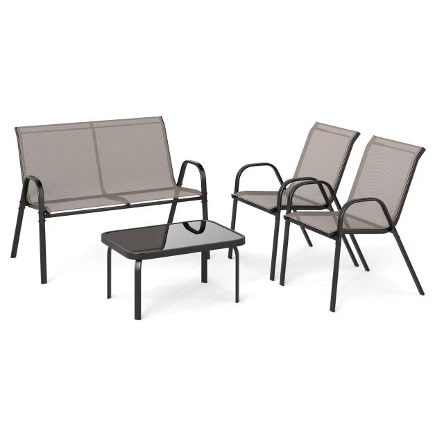 Pro-Tect 4 Piece Metal Chair and Tempered Glass Tabletop with Fabric Seat - Grey - Image 5