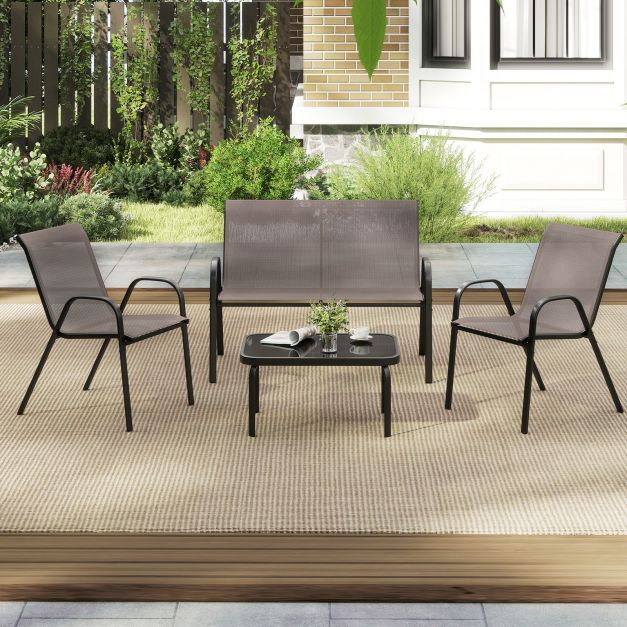 Pro-Tect 4 Piece Metal Chair and Tempered Glass Tabletop with Fabric Seat - Grey - Image 7