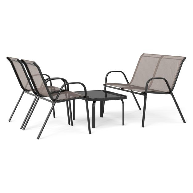 Pro-Tect 4 Piece Metal Chair and Tempered Glass Tabletop with Fabric Seat - Grey - Image 8