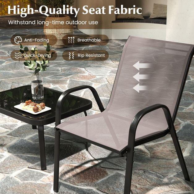 Pro-Tect 4 Piece Metal Chair and Tempered Glass Tabletop with Fabric Seat - Grey - Image 9