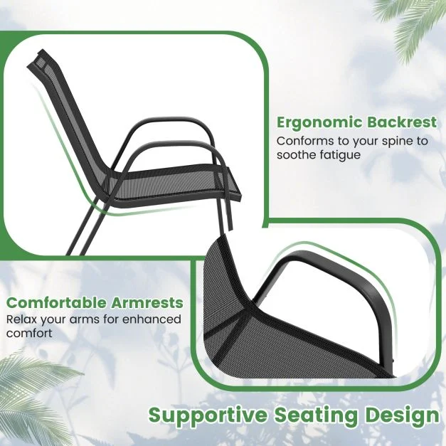 Pro-Tect 4 Piece Metal Chair and Tempered Glass Tabletop with Fabric Seat - Black - Image 9