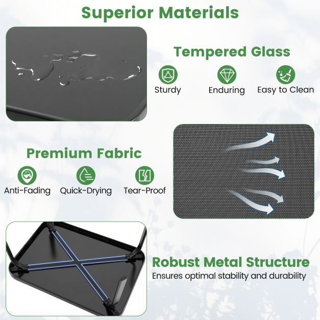 Pro-Tect 4 Piece Metal Chair and Tempered Glass Tabletop with Fabric Seat - Black - Image 10