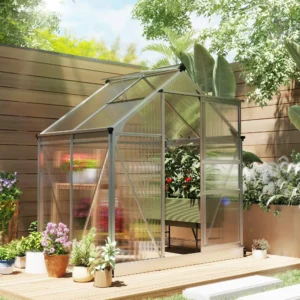 Outsunny 6ft x 4ft Polycarbonate Greenhouse - Silver Tone Clear