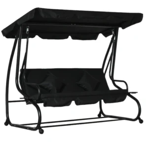 Outsunny Three-Seater Metal Garden Swing Bed - Black