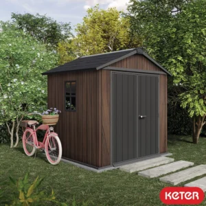 Keter 7.5' x 7'  Rosewood Front Entry Plastic Shed