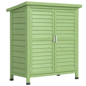 Outsunny 1.5’x 2.8′ Fir Timber Slatted Door Garden Storage Cabinet- Green